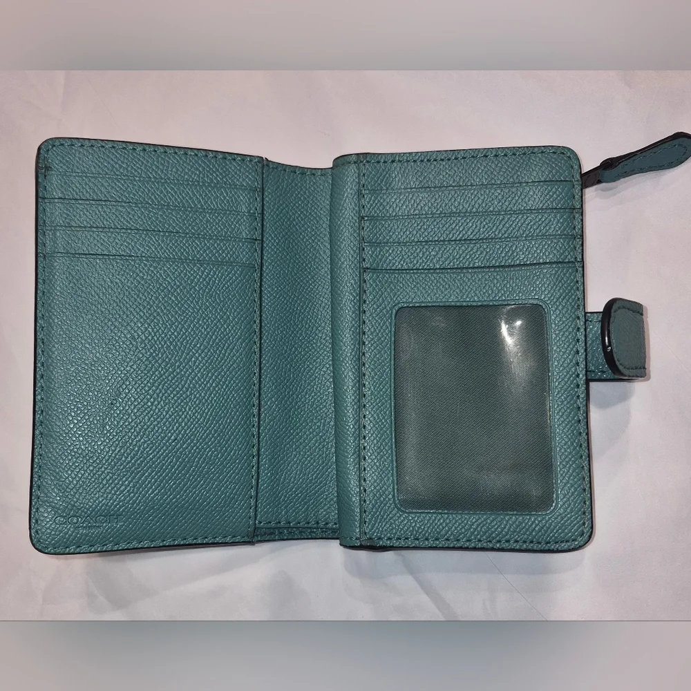 Coach Teal Small Leather Wallet - Coach Logo - Picture 10 of 13